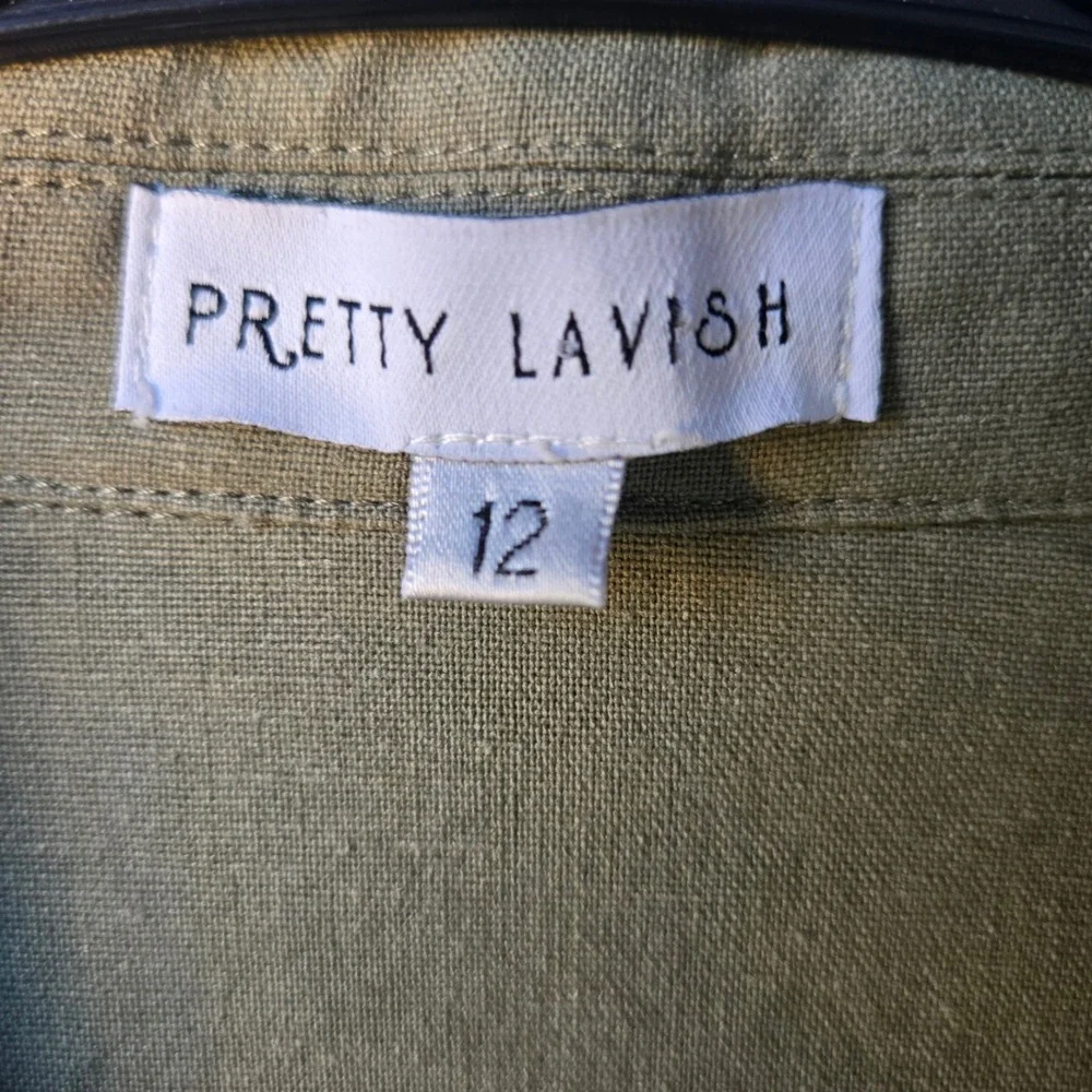 Pretty Lavish Olive Green Linen Blend Cropped Shirt and Shorts Set Size 10‎